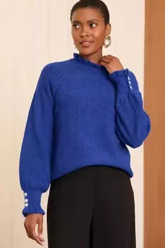 Уютный джемпер с длинными рукавами и оборками Love & Roses, синий