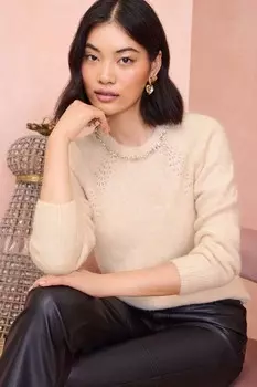 Уютный джемпер с круглым вырезом Love & Roses, коричневый