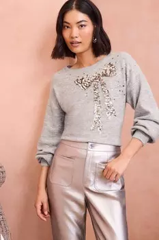 Уютный джемпер с круглым вырезом Love & Roses, серый