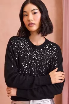 Уютный джемпер с круглым вырезом Love & Roses, черный