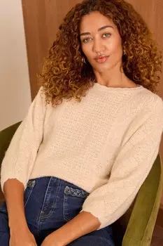 Уютный джемпер с отделкой стежками Love & Roses, белый