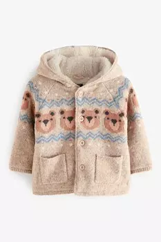 Уютный кардиган с капюшоном и подкладкой из искусственного меха (3 мес 7 лет) Next, нейтральный