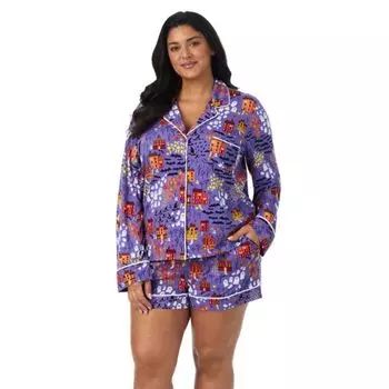 Уютный комплект из двух предметов: пижамный топ с длинными рукавами и пижамные боксеры больших размеров Beauty Sleep Social, цвет haunted house