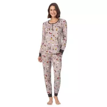 Уютный комплект из пижамного топа с длинными рукавами и пижамных штанов-джоггеров на Хэллоуин Cuddl Duds, цвет grey halloween dogs