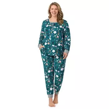 Уютный комплект пижамы хенли с длинными рукавами и брюками-джоггерами больших размеров на Хэллоуин Cuddl Duds, цвет teal halloween