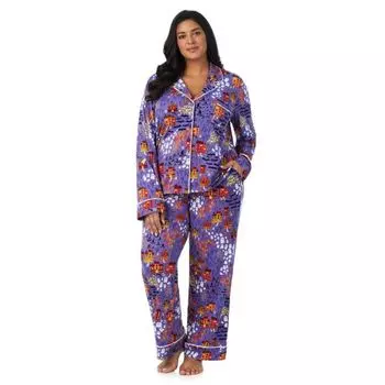 Уютный комплект пижамы Plus size с длинными рукавами и вырезом-лодочкой Beauty Sleep Social, цвет haunted house