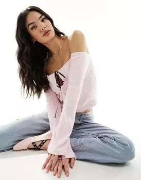 Уютный розовый вязаный топ с открытыми плечами ASOS