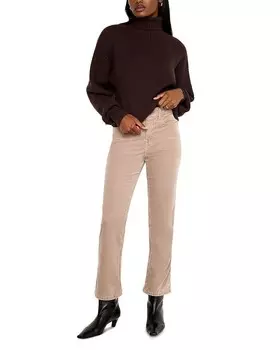 Уютный свитер в рубчик Good American с высоким воротником, коричневый