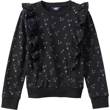 Уютный свитшот Lands' End с длинными рукавами и рюшами для девочек от 2 до 16 лет в цвете Regular и Plus, цвет Black Stars Print