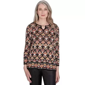 Уютный топ с вырезом из бисера Petite Alfred Dunner, цвет Neutral Multi