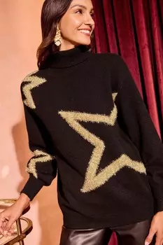 Уютный удлиненный джемпер с круглым вырезом Love & Roses, черный