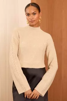 Уютный удлиненный джемпер с круглым вырезом Love & Roses, золотой