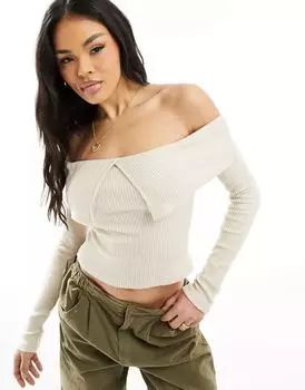 Уютный вязаный топ ASOS с отложным вырезом кармен