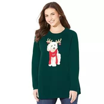Уютный женский свитер больших размеровCatherines Critter, цвет Emerald Green Dog