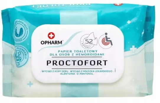 Увлажненная туалетная бумага Opharm для людей с геморроем Proctofort 52 шт.