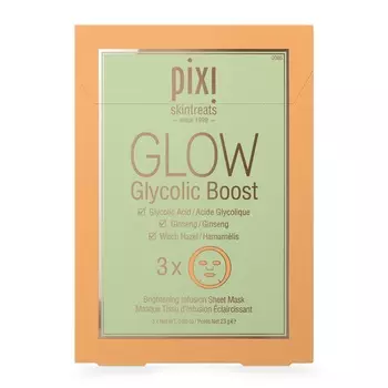 Увлажняющая тканевая маска glow glycolic boost Pixi, количество 1 x 3 шт.