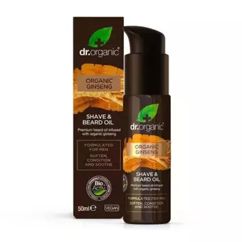 Увлажняющее и успокаивающее масло. Смягчает, кондиционирует и выпрямляет бороду Aceite De Barba Y Afeitado De Ginseng Orgnico Dr. Organic, 50 ml