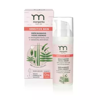 Увлажняющий крем для лица с органическим березовым соком и травяными экстрактами sensitive skin moisturizing facial cream with organic birch sap and herbal extracts Margarita, 50 мл