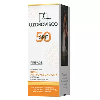 Uzdrovisco, PRE-AGE, пептидный антиоксидантный крем SPF 50 против обесцвечивания, 50 мл