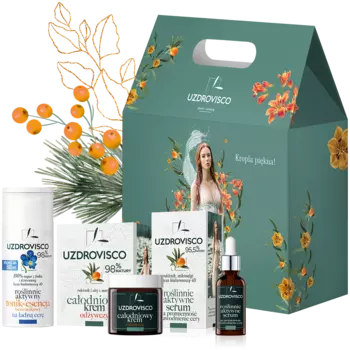 Uzdrovisco Rokitnik набор: питательный крем для лица на весь день, 50 мл + сыворотка для сияния и увлажнения кожи, 30 мл + тоник-эссенция без ватного диска для красивого цвета лица, 150 мл