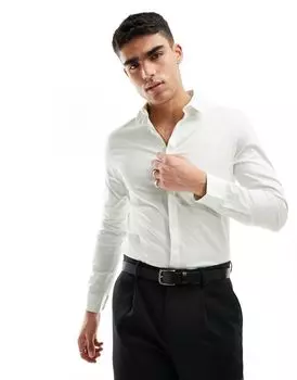 Узкая атласная рубашка цвета слоновой кости ASOS DESIGN Wedding