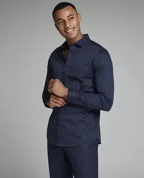 Узкая базовая синяя мужская рубашка Jack & Jones, синий
