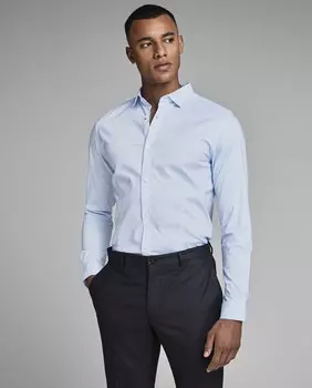 Узкая базовая синяя мужская рубашка Jack & Jones, синий