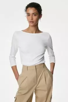 Узкая блузка с рукавами 3/4 Marks & Spencer, белый