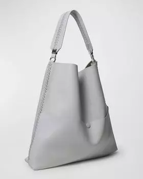 Узкая большая сумка из зерненой кожи Callista, цвет Stone