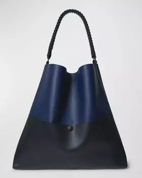 Узкая большая сумка из зерненой кожи Callista, цвет Black/Blue