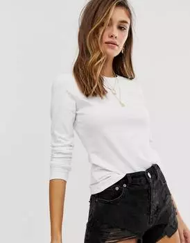 Узкая футболка с длинными рукавами ASOS DESIGN из хлопка белого цвета - WHITE