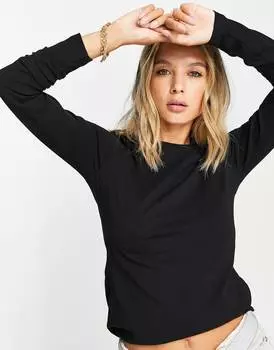 Узкая футболка с длинными рукавами ASOS DESIGN из хлопка черного цвета