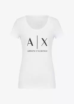 Узкая хлопковая футболка с логотипом Armani Exchange, белый