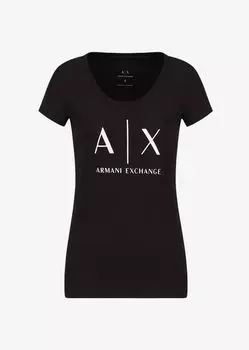 Узкая хлопковая футболка с логотипом Armani Exchange, черный
