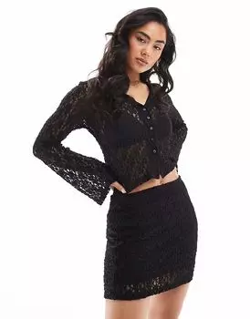 Узкая кружевная мини-юбка ASOS DESIGN черного цвета, комплект