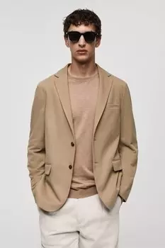 Узкая куртка с разрезными лацканами Mango, бежевый
