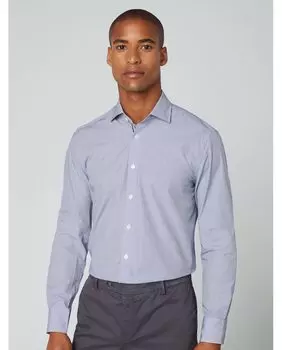 Узкая мужская рубашка из поплина с темно-синим полосатым принтом Hackett, темно-синий