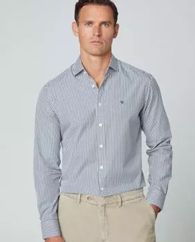 Узкая мужская рубашка с принтом в бенгальскую полоску темно-зеленого цвета Hackett, темно-зеленый