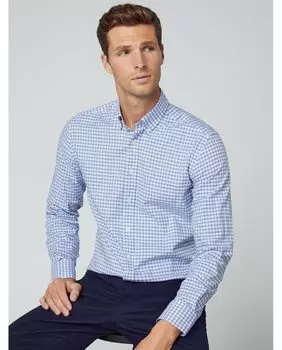 Узкая мужская рубашка с принтом в голубую клетку Hackett, светло-синий