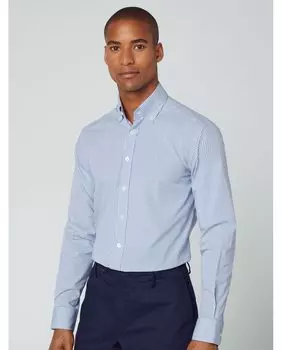 Узкая мужская рубашка с принтом в голубую клетку Hackett, светло-синий