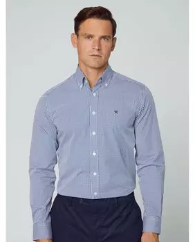 Узкая мужская рубашка с принтом в клетку темно-синего цвета Hackett, темно-синий