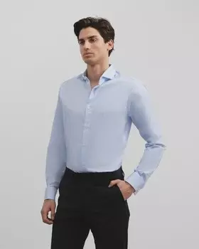 Узкая мужская рубашка светло-синего с узором «елочка» Silbon, светло-синий