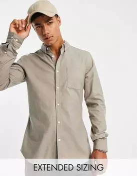 Узкая оксфордская рубашка цвета хаки в винтажном стиле ASOS DESIGN