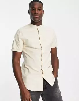 Узкая оксфордская рубашка с воротником-стойкой ASOS DESIGN из пряжи светло-бежевого цвета