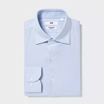 Узкая полосатая рубашка без глажки UNIQLO, синий