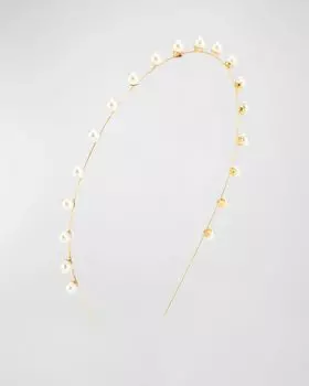 Узкая повязка на голову Ines с жемчугом Swarovski Jennifer Behr, цвет Pearl