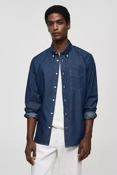 Узкая рубашка из шамбре Mango, темно-синий