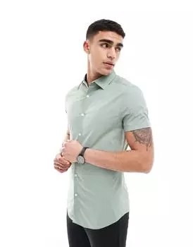 Узкая рубашка серо-зеленого цвета с закатанными рукавами ASOS DESIGN