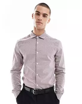 Узкая рубашка в мелкую клетку белого и бордового цвета ASOS DESIGN