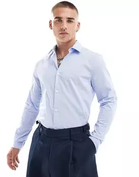 Узкая рубашка в синюю клетку ASOS DESIGN